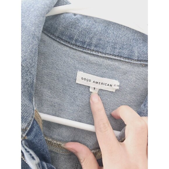 Good American Fit For Success Denim Short Sleeves Cargo Cotton Jumpsuit 1 Small - Picture 12 of 13